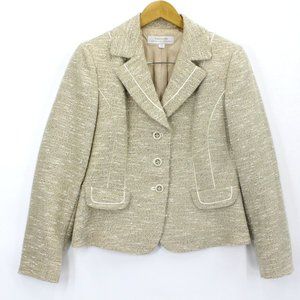 Tahari Arthur S. Levine Women's Casual Beige Three Button Front Tweed Blazer 10"